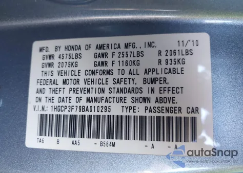 2011 Honda Accord 3.5 Ex z USA, uszkodzony, nr VIN 1HGCP3F79BA010295
